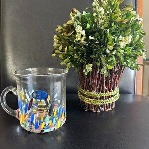 Murano-Style White Cristal Brand Muliti Colorful 16oz Glass Mug Made in Italy